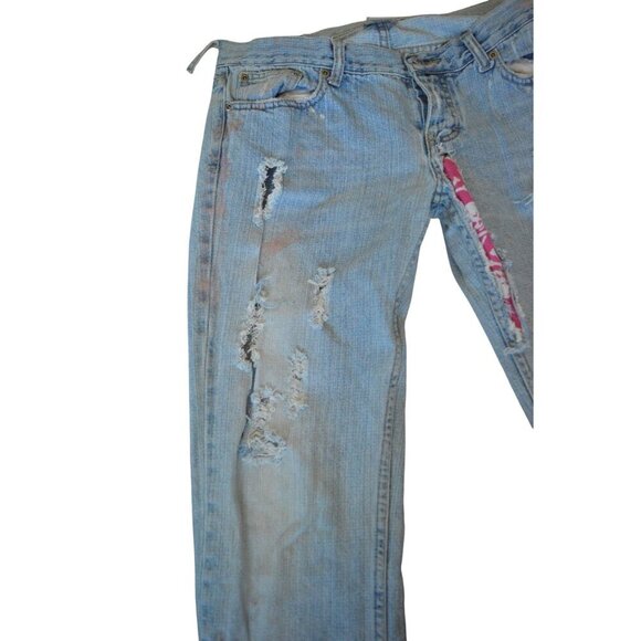 Vintage y2k Taunt Womens Distressed Light Blue Denim Jeans Pink Accents Size 7L - Picture 5 of 14